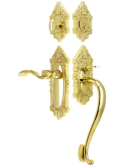Grandeur Grande Victorian Thumblatch Entrance Set With Portofino Lever - Right-Handed in PVD.